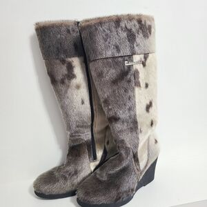 Bilodeau Winter Seal Skin (Fur) Boots - Gray and Cream